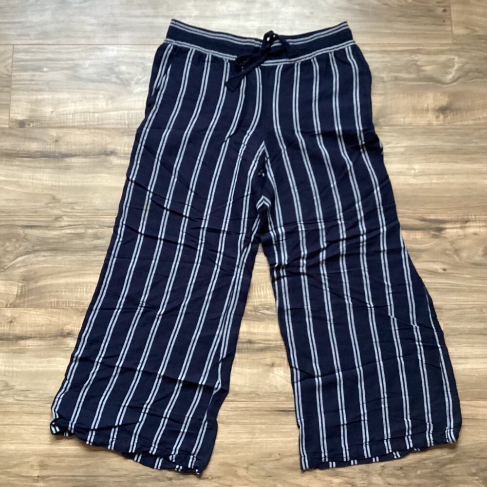 A New Day Linen Blend Striped Wide Leg Crop Pants Size Medium